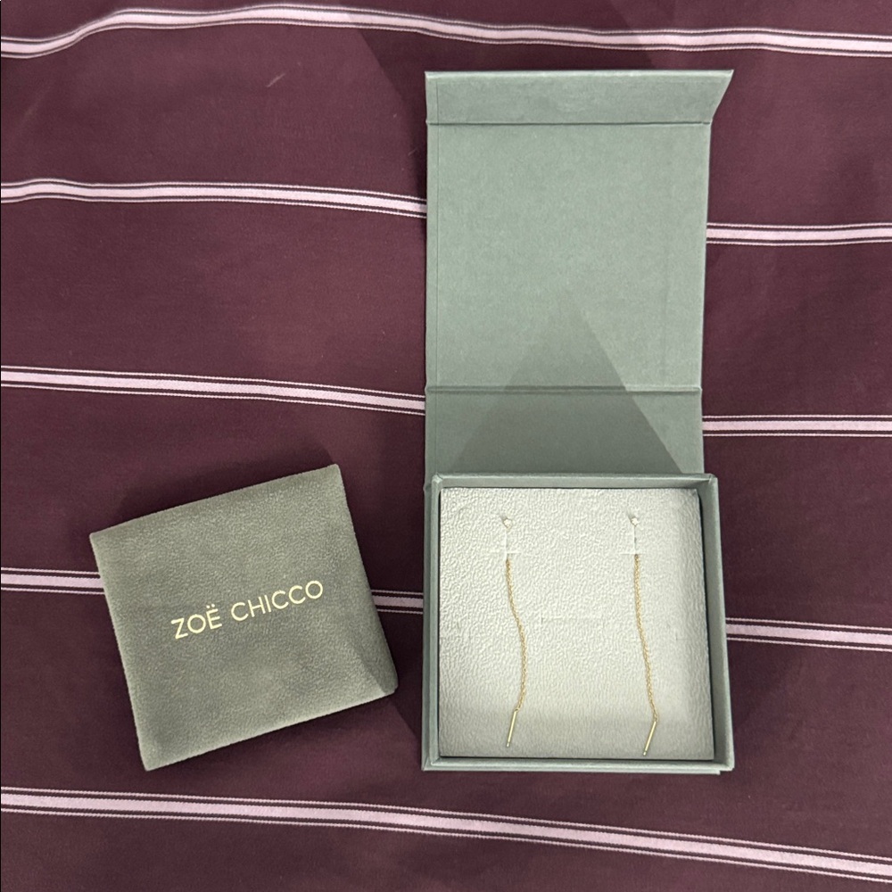 Zoe Chicco Gold Diamond Threader Drop Earrings - Picture 3 of 5